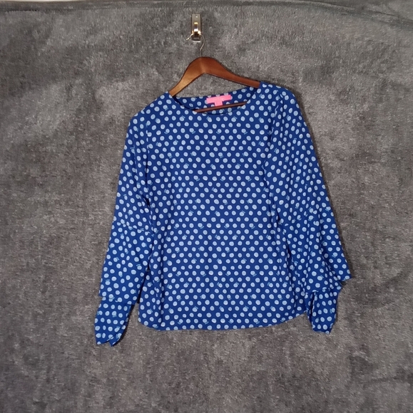 Lilly pulitzer Langston pocket dot royal purple women's blouse SZ small - Picture 3 of 10